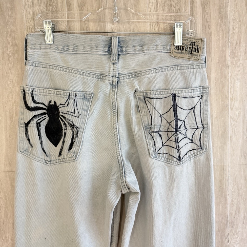 Levi's SilverTab Loose Jeans 30X32 Light Wash Spider Web Distressed Baggy Y2K